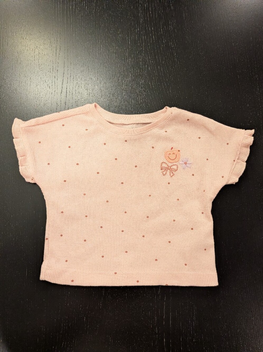Carter's Light Pink Knit Dot Tee with Smiley Bow Embroidery